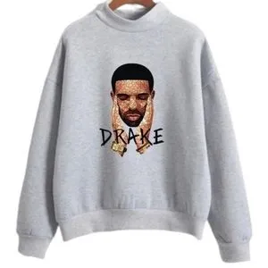 Rapper Drake Face Sweatshirt Grey